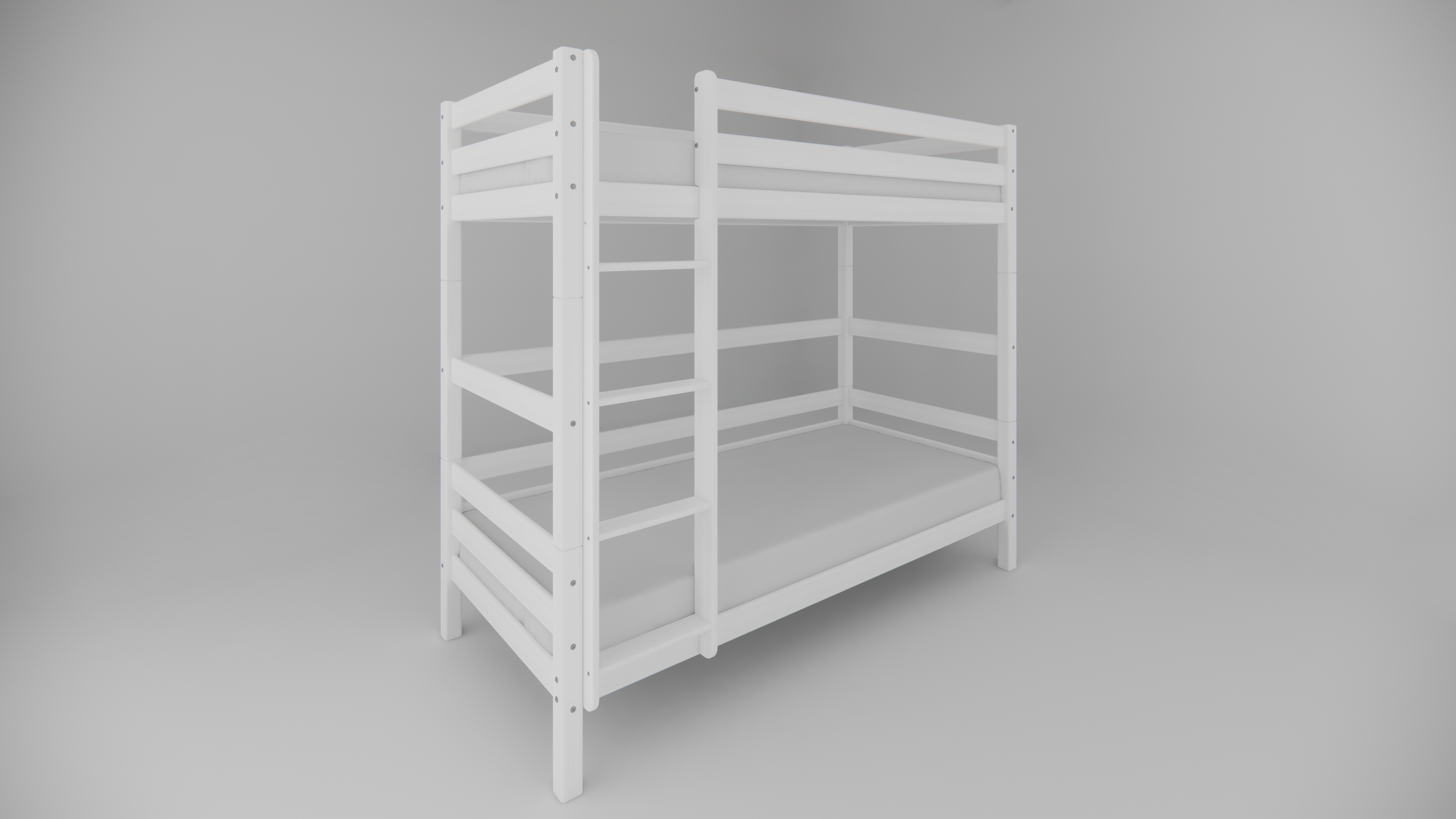 Weisses Etagenbett aus massivem Buchenholz für Kinder, 90x200 cm