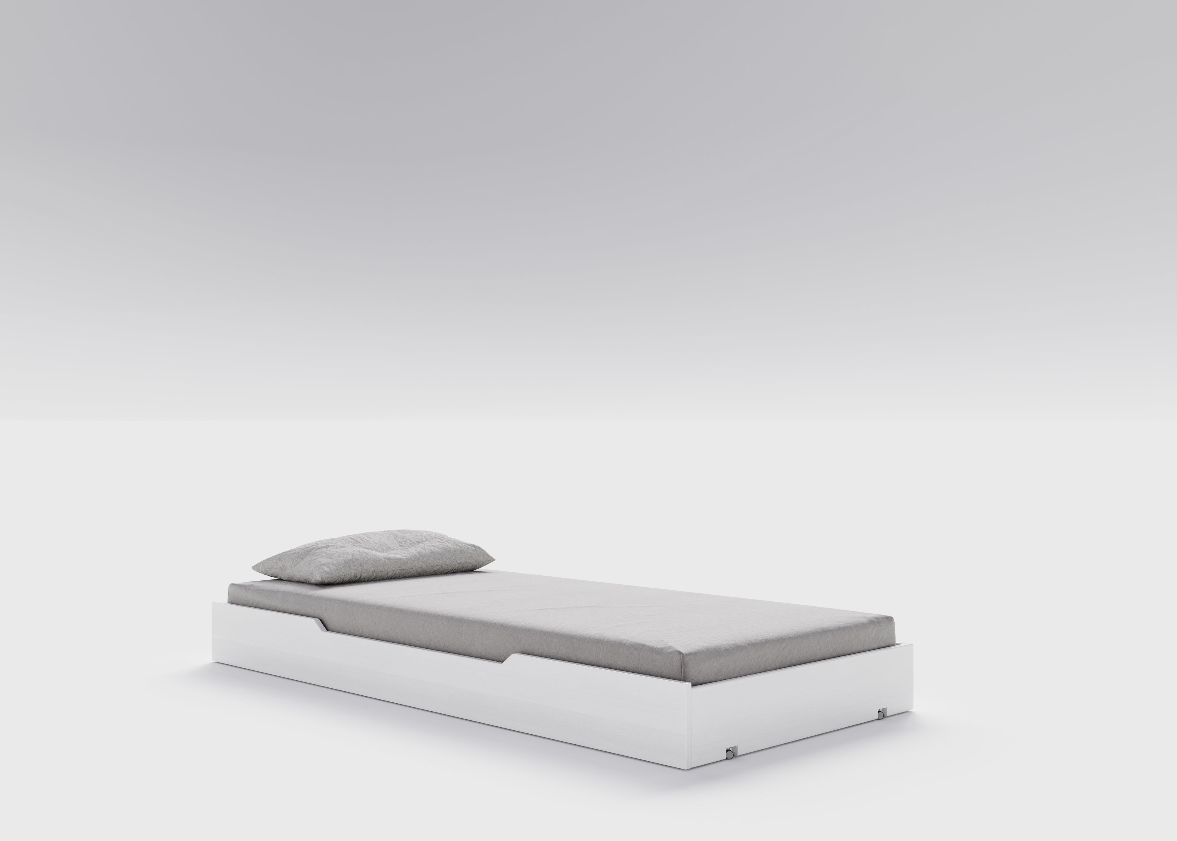 Weisses Ausziehbett / Bettschublade aus massivem Buchenholz für Kinder, 90x190 cm