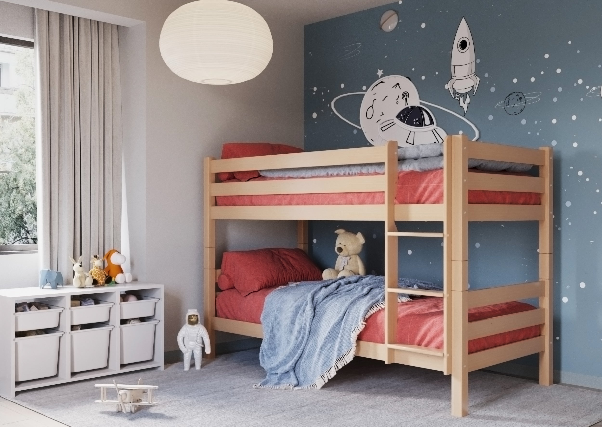 Etagenbett aus massivem Buchenholz für Kinder, 90x200 cm, natur