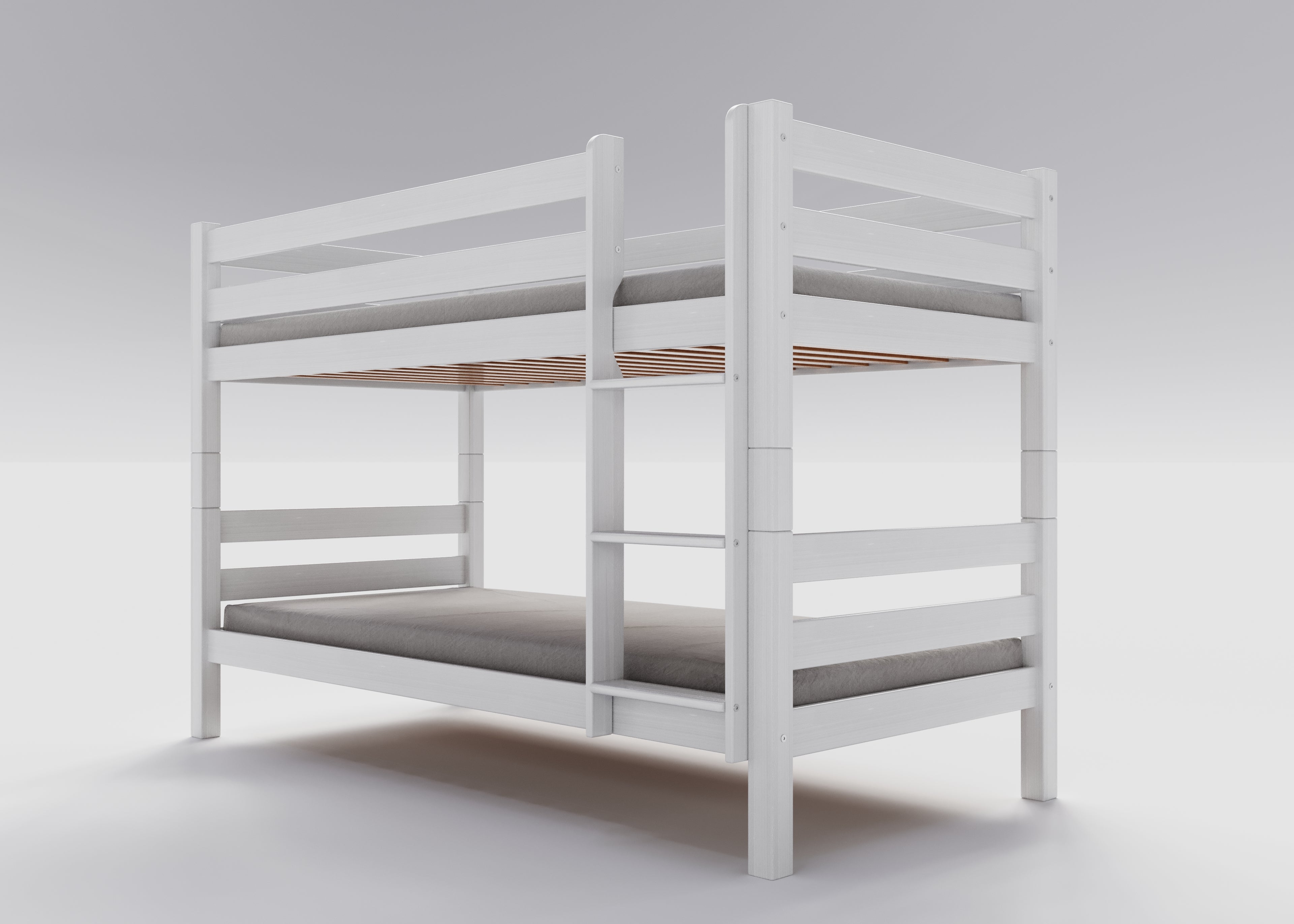 Weisses Etagenbett aus massivem Buchenholz für Kinder, 90x200 cm