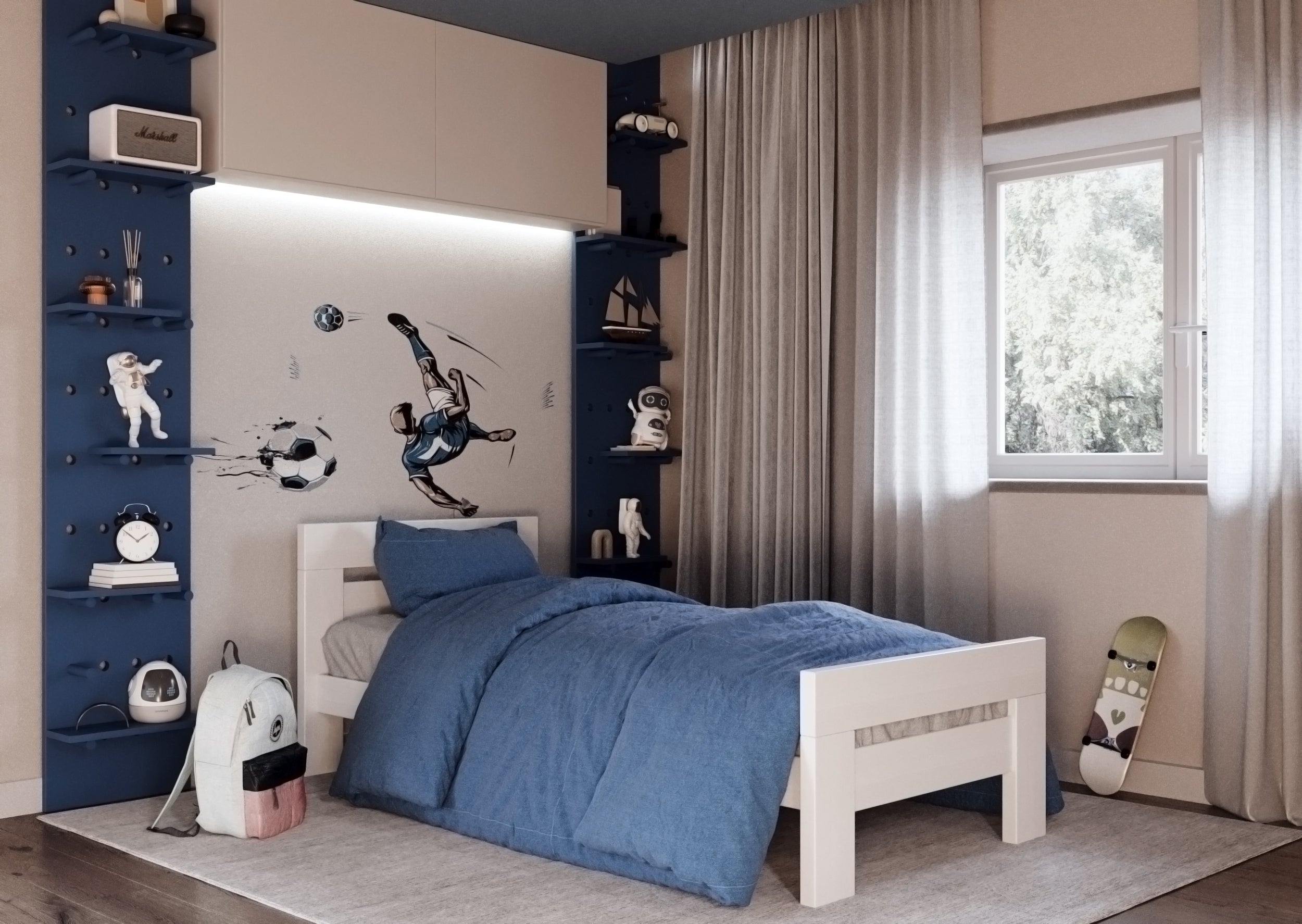 Weisses Jugendbett / Einzelbett aus massivem Buchenholz, 90x200 cm