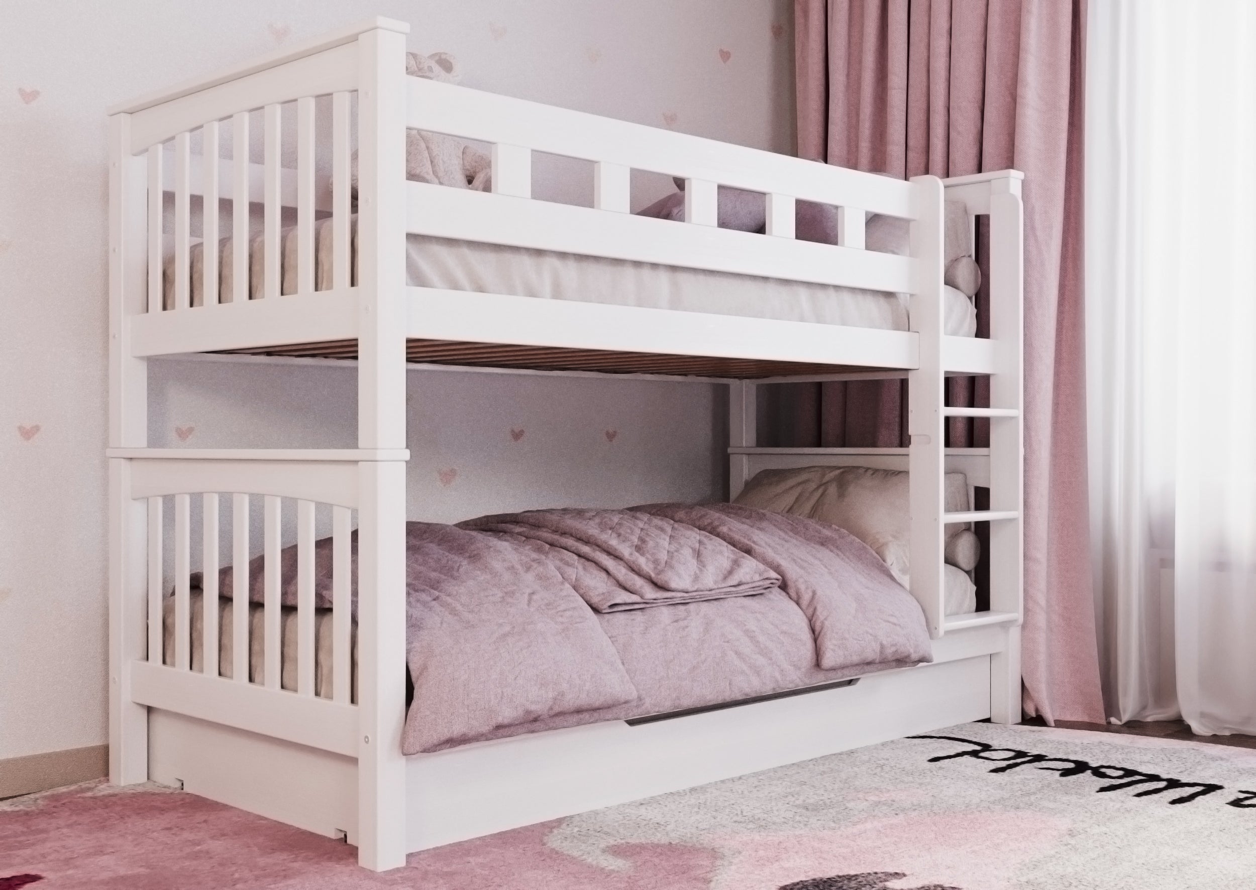 Weisses Ausziehbett / Bettschublade aus massivem Buchenholz für Kinder, 90x190 cm