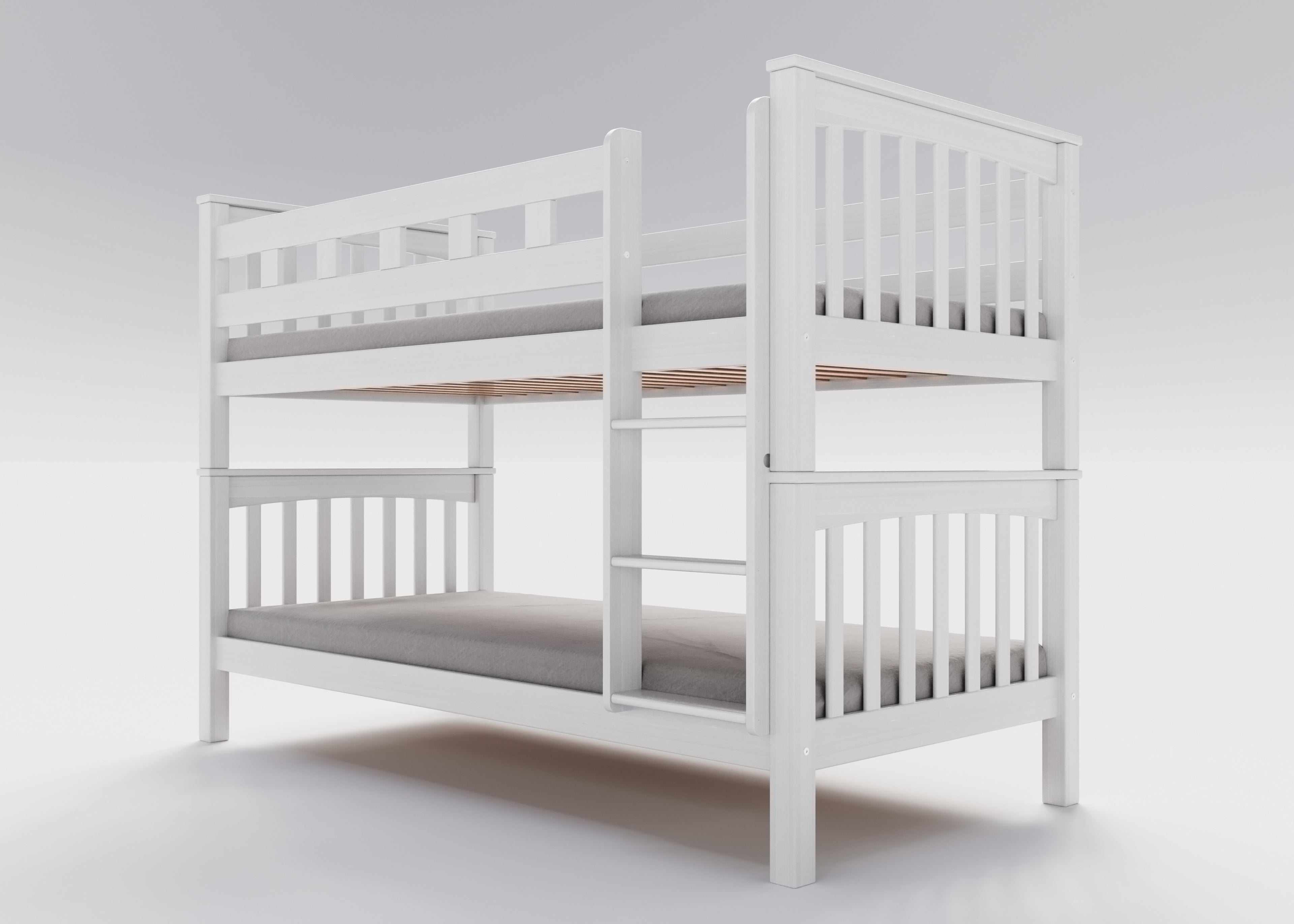 Weisses Etagenbett aus massivem Buchenholz für Kinder, 90x200 cm
