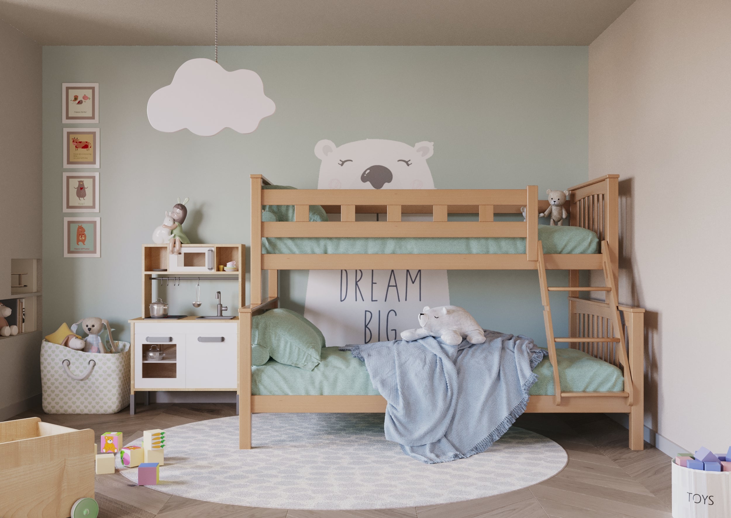 Etagenbett aus massivem Buchenholz für Kinder, 90x200 cm, 140x200 cm, natur