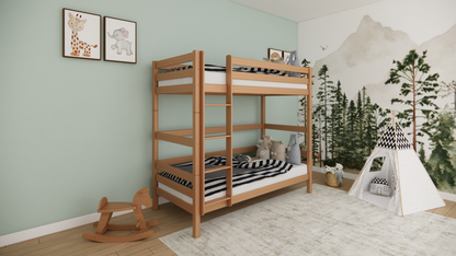Etagenbett aus massivem Buchenholz für Kinder, 90x200 cm, natur