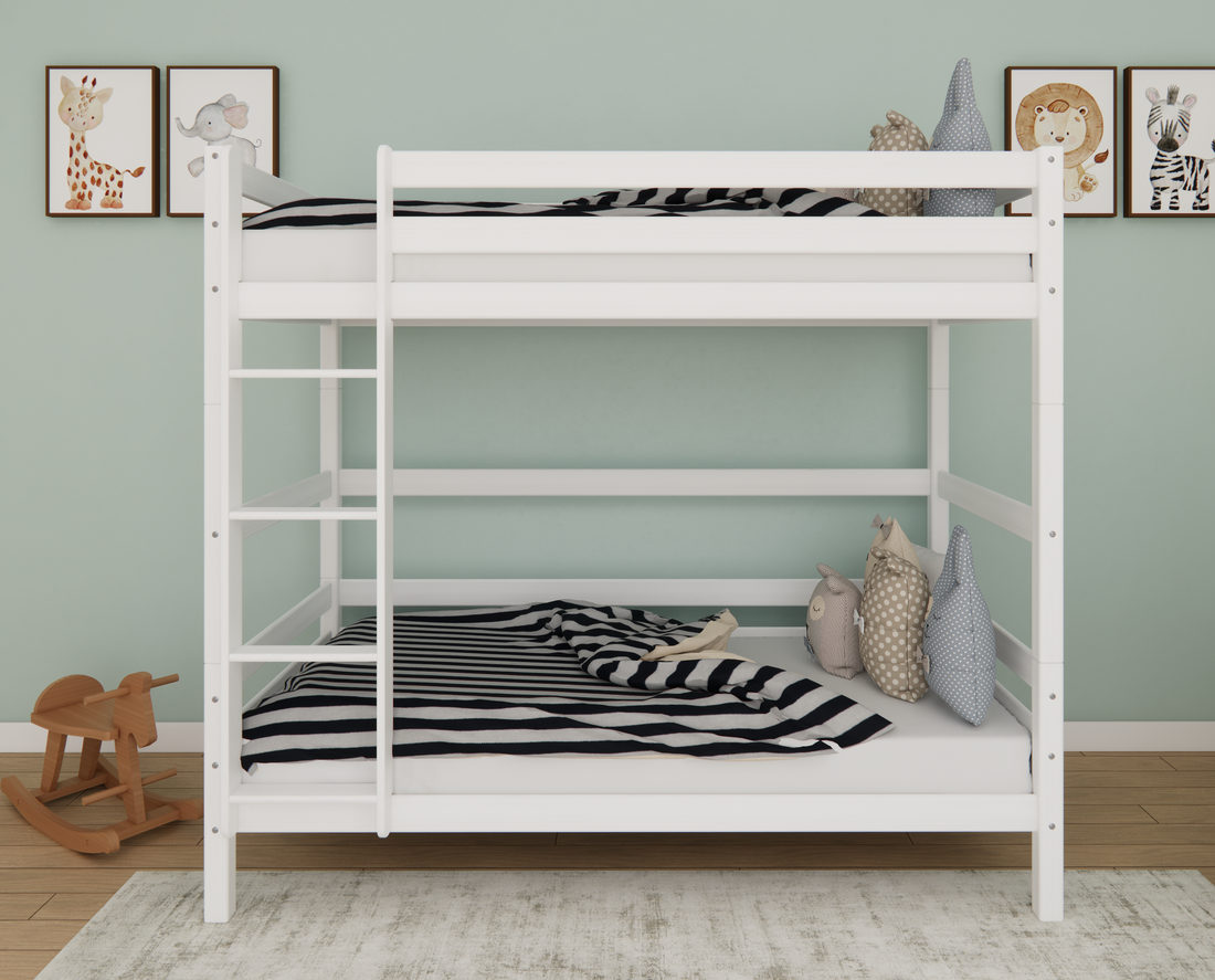 Weisses Etagenbett aus massivem Buchenholz für Kinder, 90x200 cm