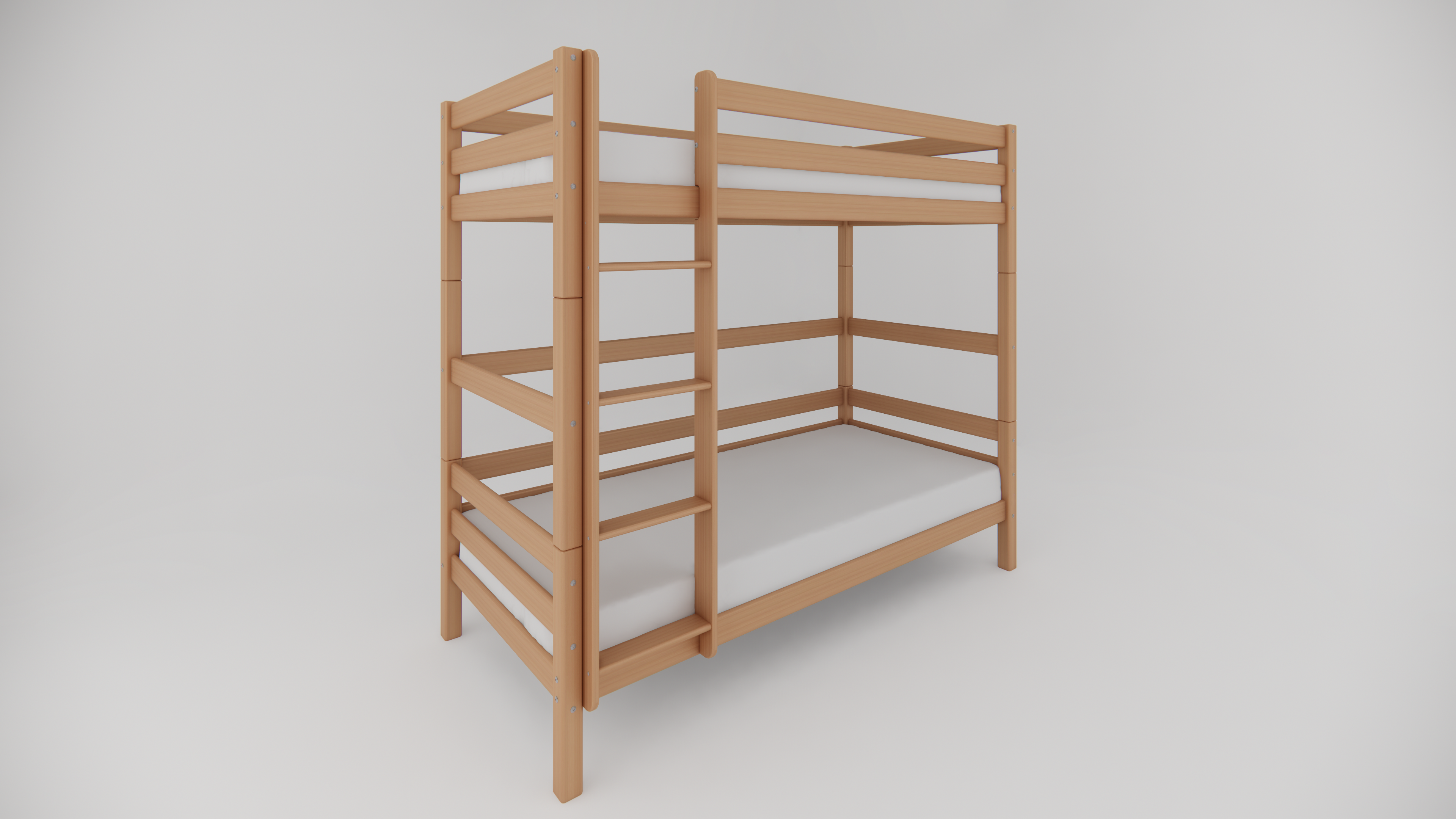 Etagenbett aus massivem Buchenholz für Kinder, 90x200 cm, natur