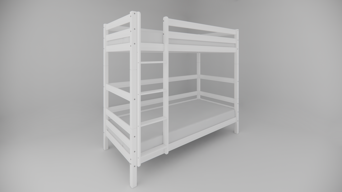Weisses Etagenbett aus massivem Buchenholz für Kinder, 90x200 cm