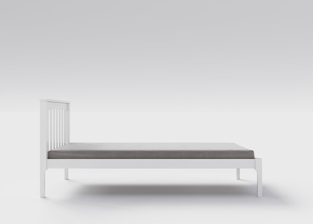 Weisses Jugendbett / Einzelbett aus massivem Buchenholz, 90x200 cm