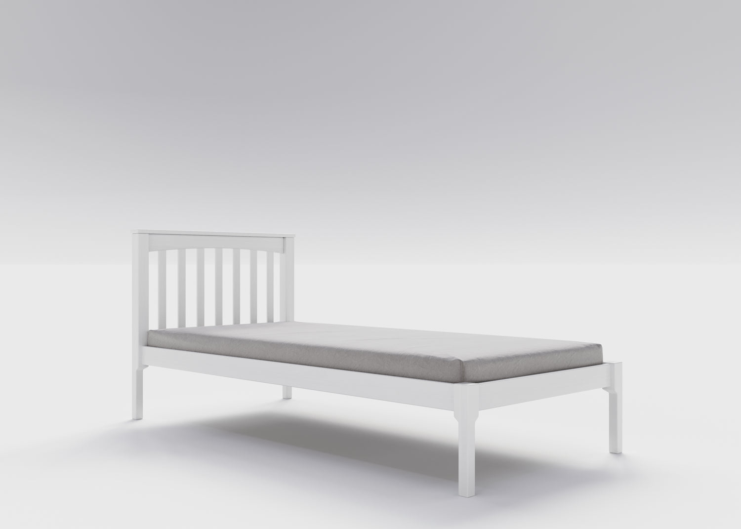 Weisses Jugendbett / Einzelbett aus massivem Buchenholz, 90x200 cm