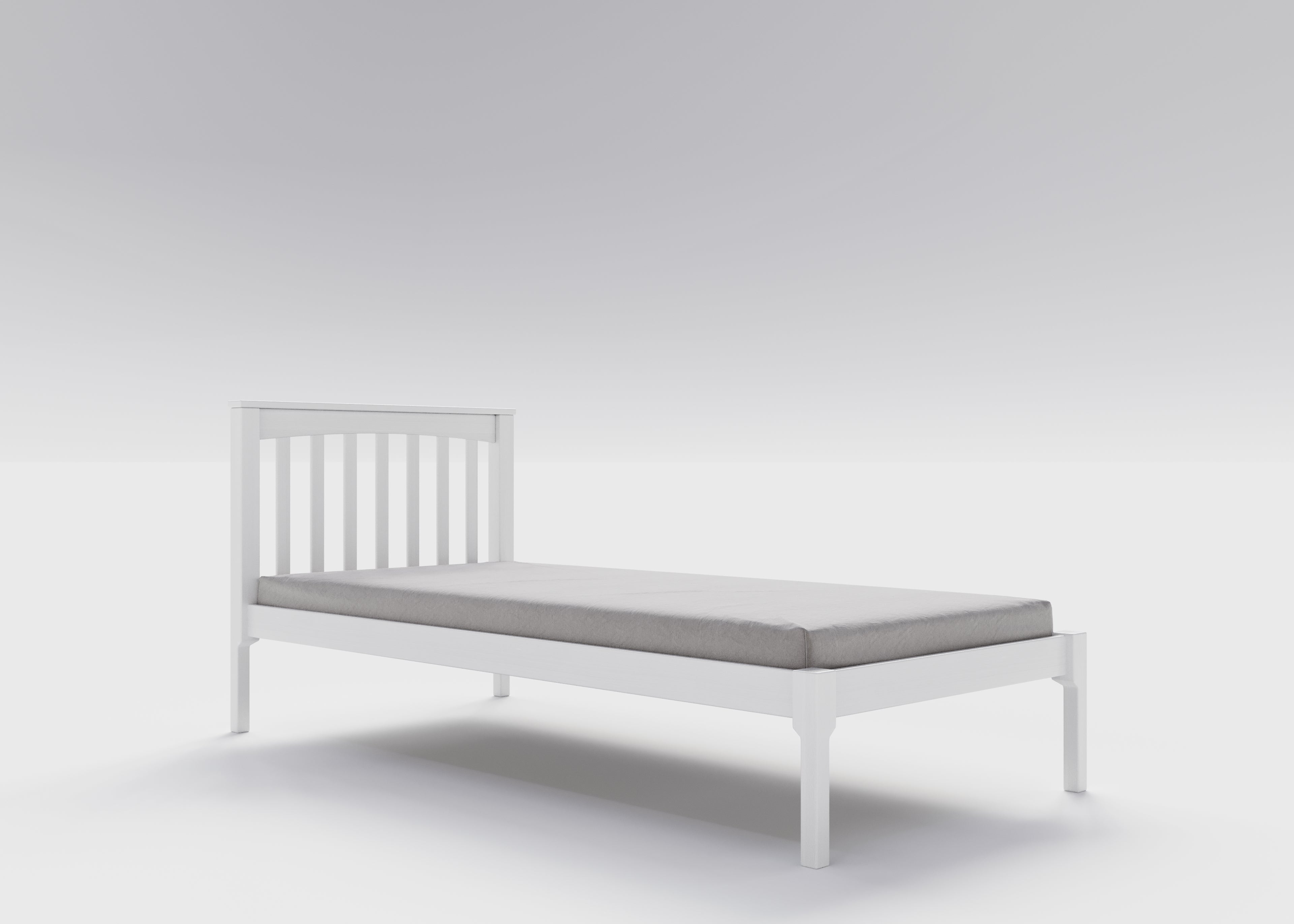 Weisses Jugendbett / Einzelbett aus massivem Buchenholz, 90x200 cm