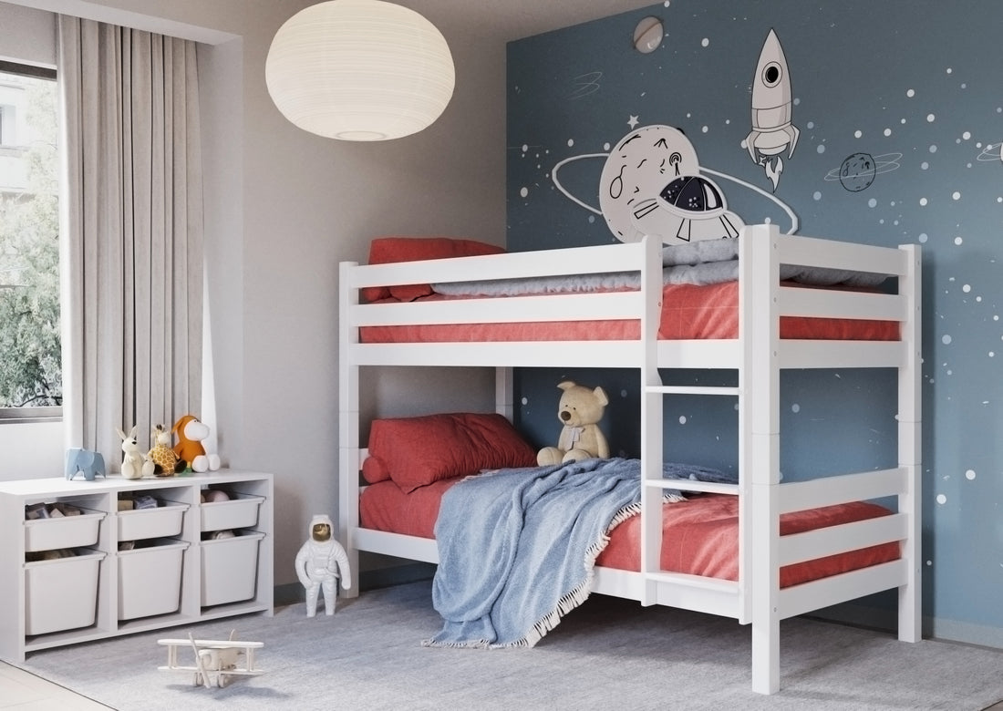 Weisses Etagenbett aus massivem Buchenholz für Kinder, 90x200 cm