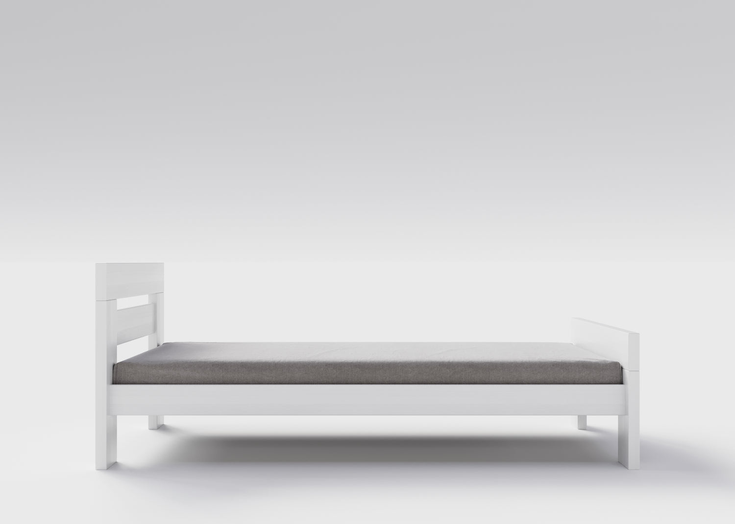 Weisses Jugendbett / Einzelbett aus massivem Buchenholz, 90x200 cm