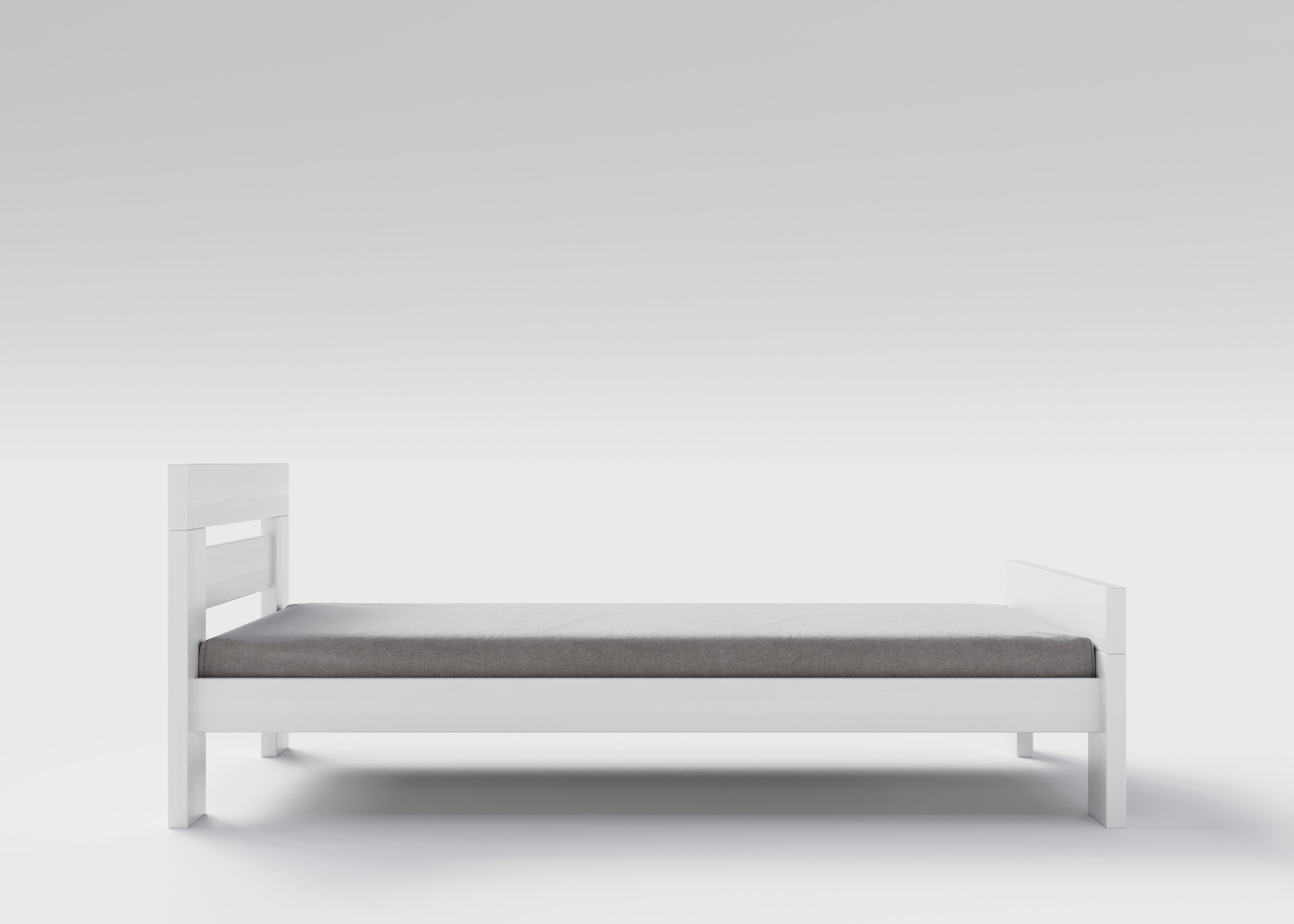 Weisses Jugendbett / Einzelbett aus massivem Buchenholz, 90x200 cm