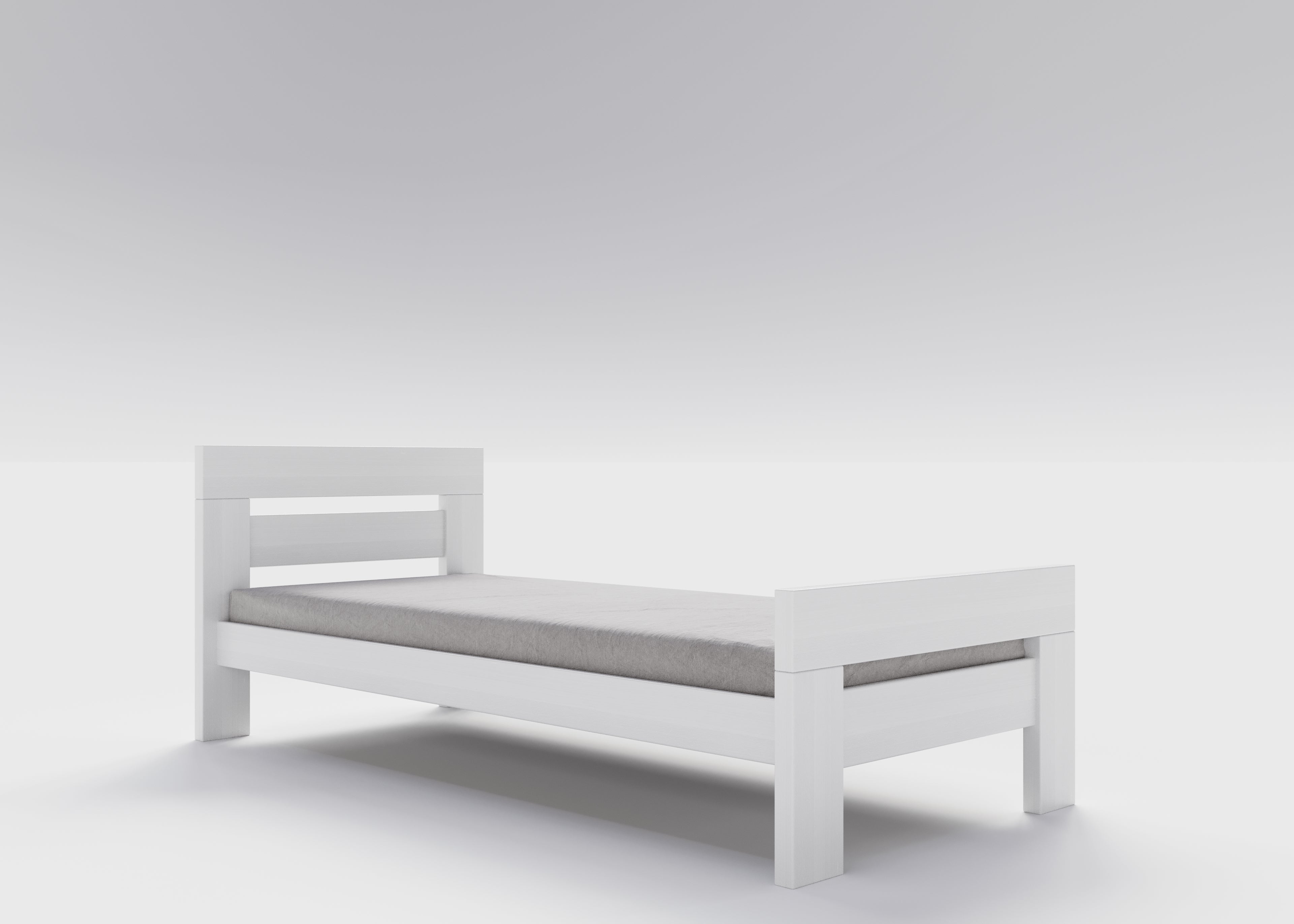 Weisses Jugendbett / Einzelbett aus massivem Buchenholz, 90x200 cm