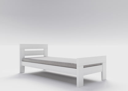 Weisses Jugendbett / Einzelbett aus massivem Buchenholz, 90x200 cm