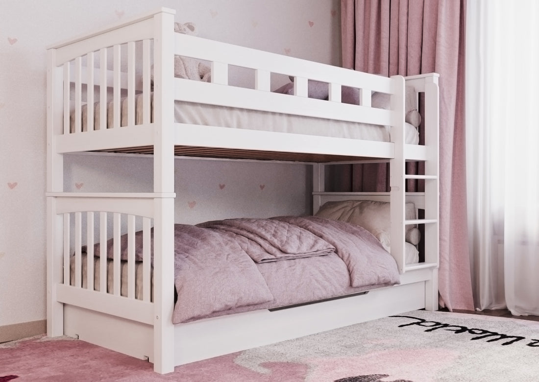 Weisses Ausziehbett / Bettschublade aus massivem Buchenholz für Kinder, 90x190 cm