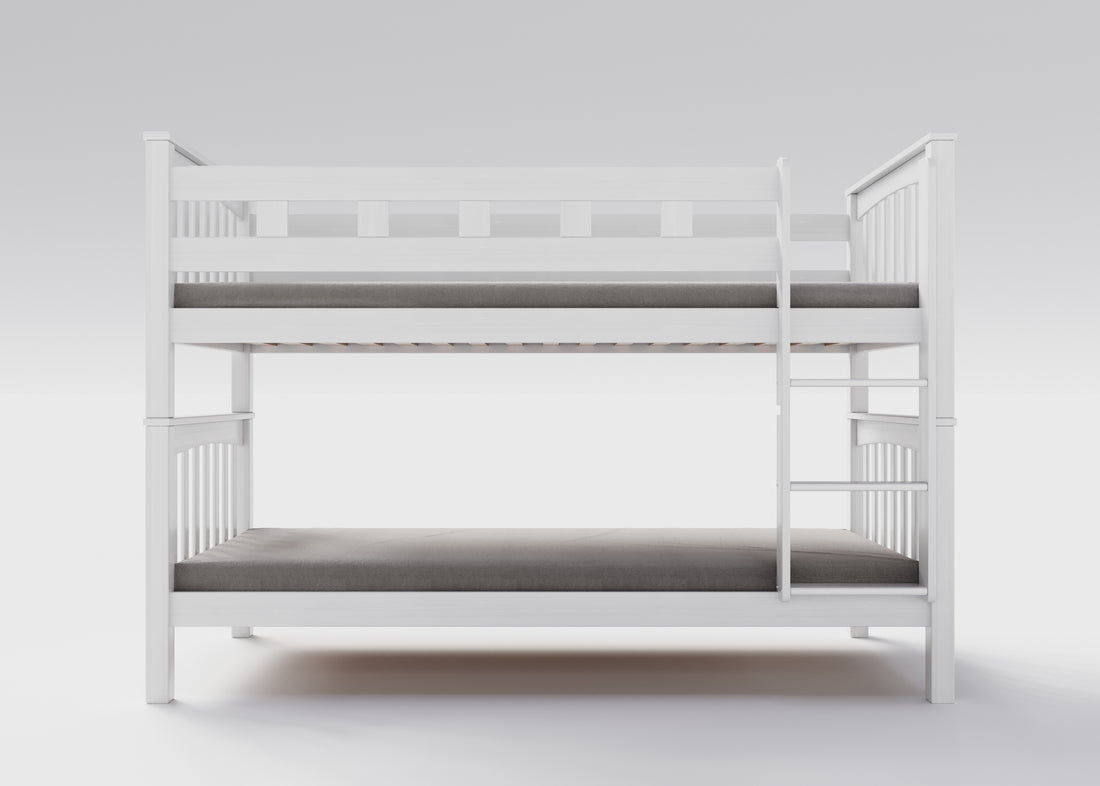 Weisses Etagenbett aus massivem Buchenholz für Kinder, 90x200 cm