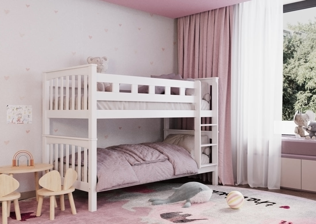 Weisses Etagenbett aus massivem Buchenholz für Kinder, 90x200 cm