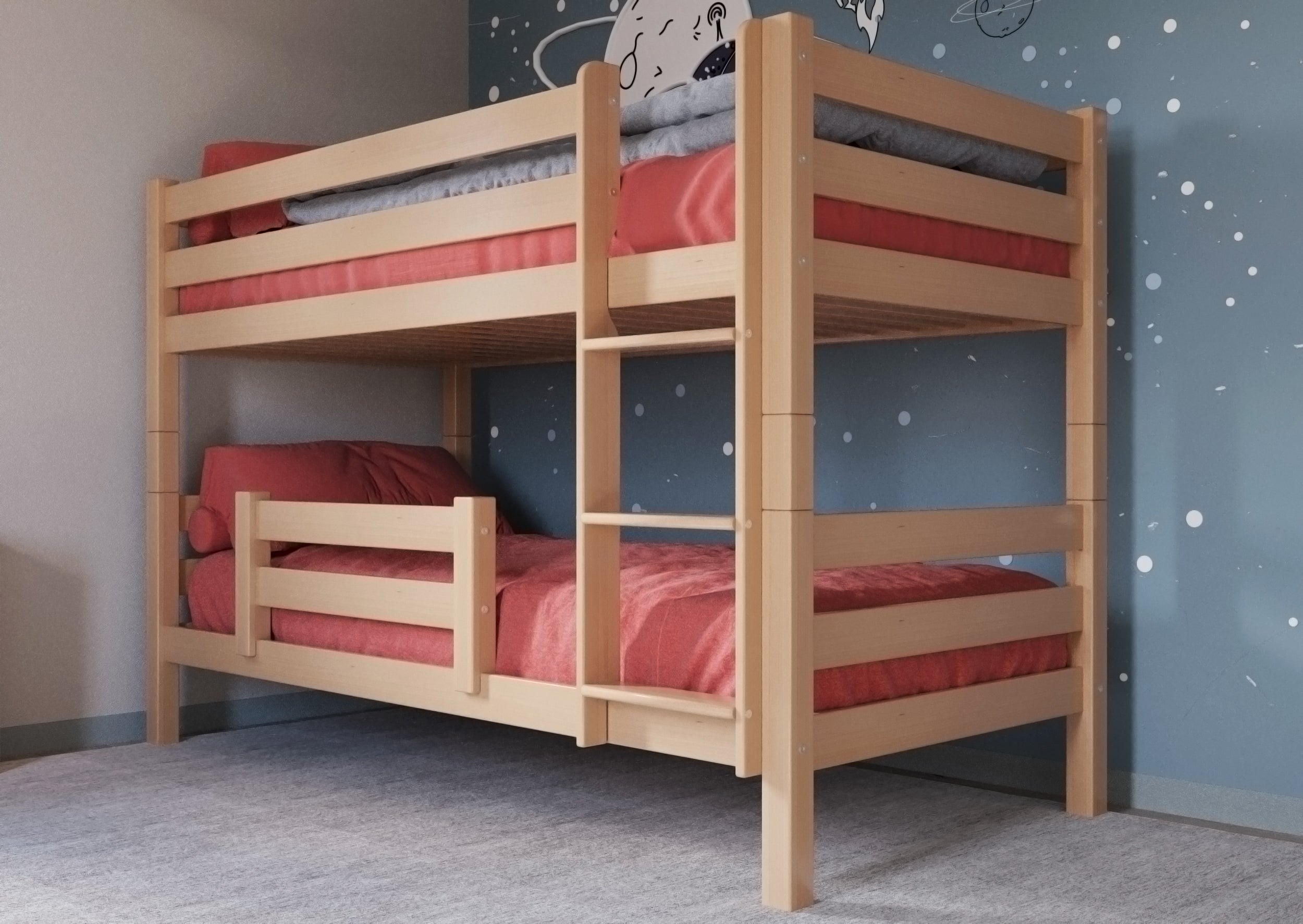 Rausfallschutz aus massivem Buchenholz für Kinderbetten, natur