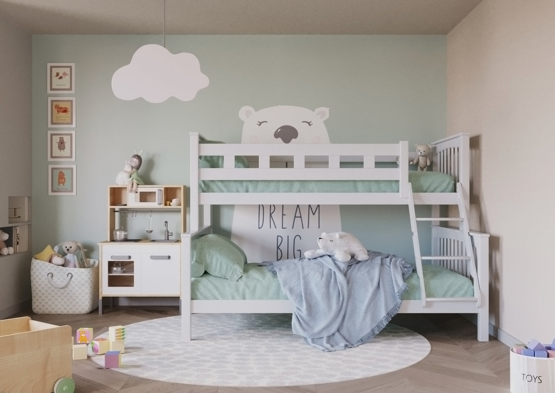 Weisses Etagenbett aus massivem Buchenholz für Kinder, 90x200 cm, 140x200 cm