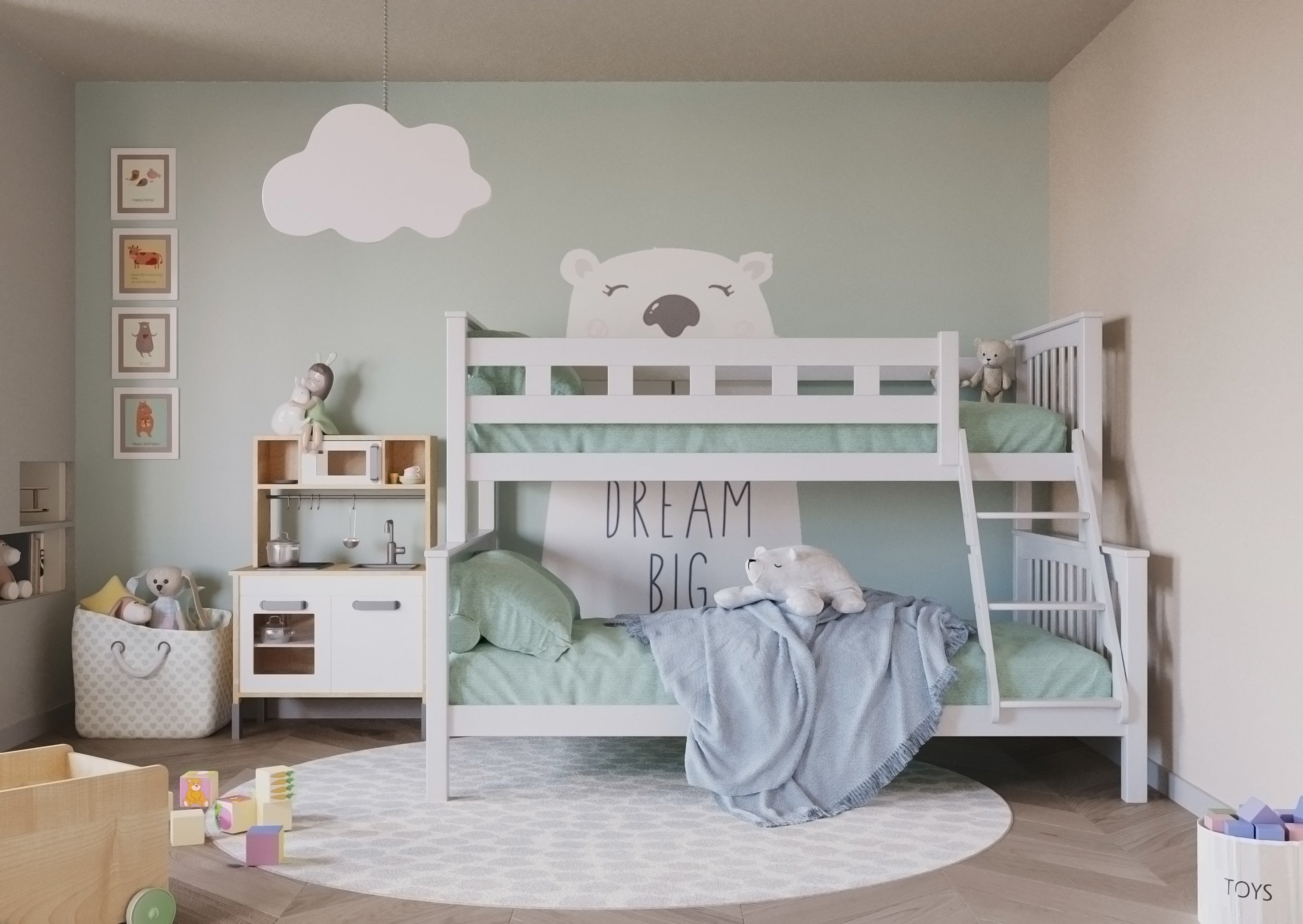 Weisses Etagenbett aus massivem Buchenholz für Kinder, 90x200 cm, 140x200 cm